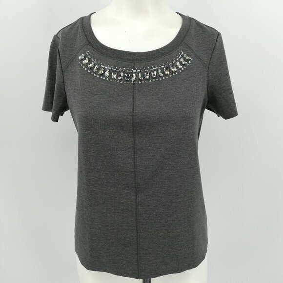 Vera Wang Princess Rhinestone Gray Top Size S - Picture 1 of 14
